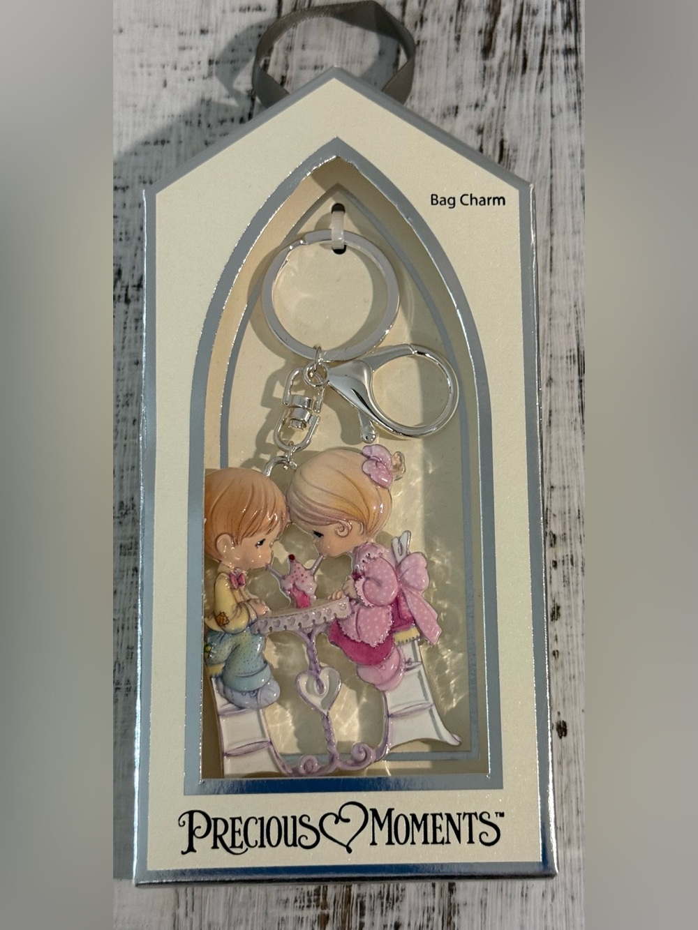 Precious Moments Pink & Cream Figurine Keychain Bag Charm New in box